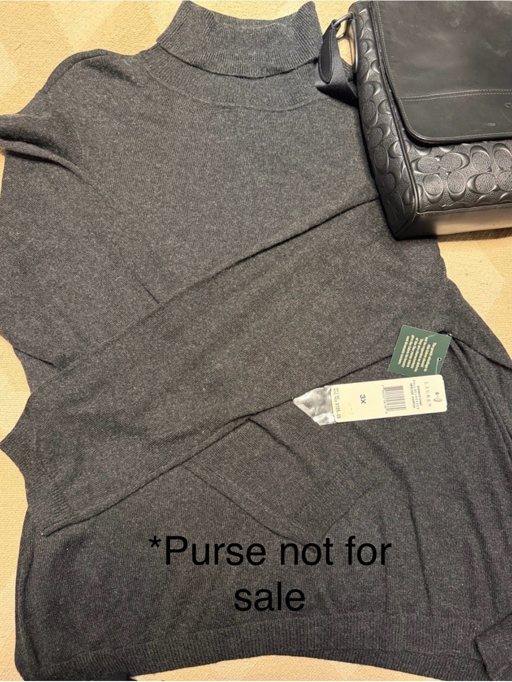 New Lauren Ralph Lauren Unisex Charcoal Gray Turtleneck silk/Cashmere Sweater